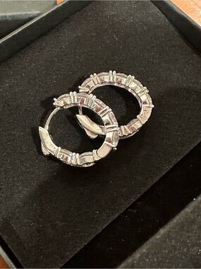 Savvy Cie Sterling Silver Crystal Hoop Earrings - Silver